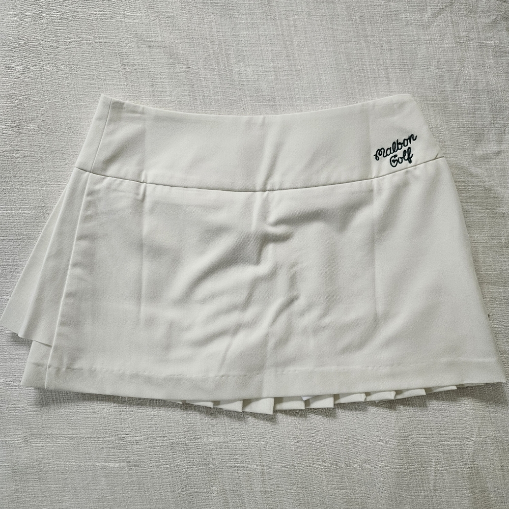 Malbon Golf White Pleated Logo Mini Skirt - Picture 3 of 8